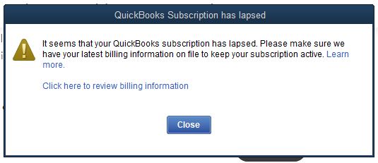 QuickBooks Subscription Expired Message